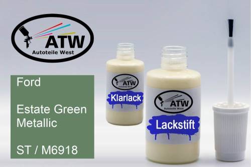 Ford, Estate Green Metallic, ST / M6918: 20ml Lackstift + 20ml Klarlack - Set, von ATW Autoteile West.